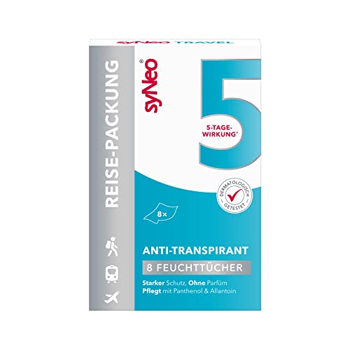 syNeo 5 antiperspirant deodorantdoekjes voor mannen en vrouwen, anti-zweet doekjes tegen hevige transpiratie, antitranspirant, 1 pak (8 x 2,5 ml)