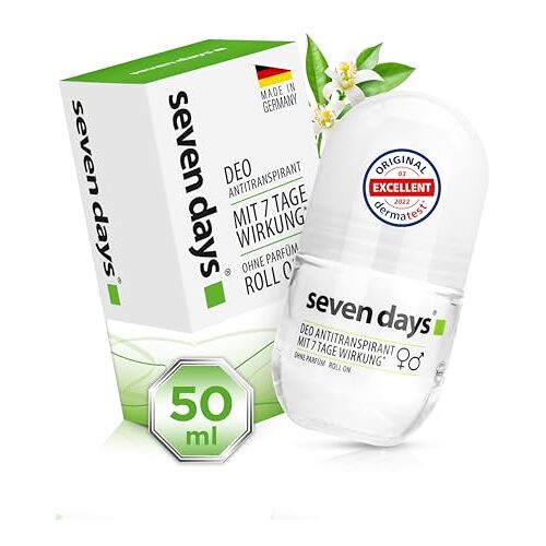 SEVEN DAYS Anti-transpirant sterk zweten, 50 ml [extreem betrouwbaar] vrouwen en mannen, deodorant tegen sterk zweten en zweetgeur, anti-perspirant roll on, anti-transpirant deo, anti-transpirant