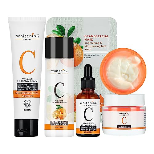 higyee Vitamine C Gezichtsserums 5 stks/set HydraterenVitamine C Gezichtsserums Vitamine C-reiniger, vitamine C-toner, vitamine C-serums, vitamine C-gezichtsmasker huid te kalmeren, te