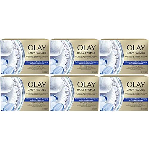 Olay Daily Facials Droge gezichtsreinigingsdoekjes met water voor vettige huid/gemengde huid, verpakking van 6 stuks (6 x 30 stuks)