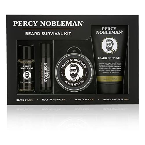 Percy Nobleman Baard Survival Kit, een Baardverzorgingsset met een geparfumeerde baardolie, baardbalsem, snorrenwas en een baardverzachter