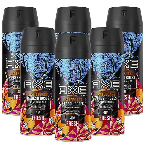 AXE 6x Skateboard & Fresh Roses Deodorant 48h Schutz ohne Aluminiumsalze je 150ml