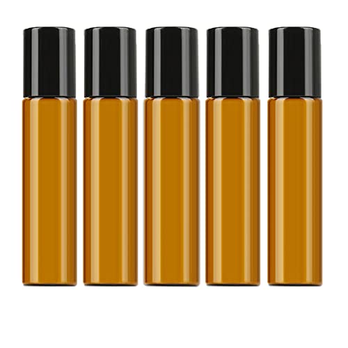 N\A NA 10Ml Amber Glas Roll On Fles voor Essentiële Oliën, 5 Stks Parfum Flacon met RVS Roller Ball, zwarte Caps Mini Sample Flesjes Cosmetica Kleine Container