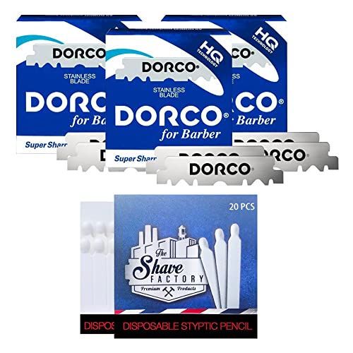 Dorco Shave Factory 3 x 100 roestvrij staal Single Edge scheerbladen + 20 hemostatische lucifers
