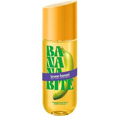 bruno banani Banana Bite geparfumeerde lichaams- en haarmist voor dames, verfrissend, langhoudend, fruitig-bloemige geur, 236 ml bruno banani Banana Bite geparfumeerde lichaams- en haarmist voor dames, verfrissend, langhoudend, fruitig-bloemige geur, 236 ml