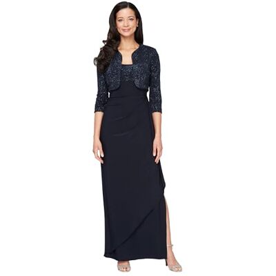 Alex Evenings Women's Empire Waist Bolero Jacket Dress (Petite and Regular Sizes) -Close Out, Navy, 12P Alex Evenings Women's Empire Waist Bolero Jacket Dress (Petite and Regular Sizes) -Close Out, Navy, 12P