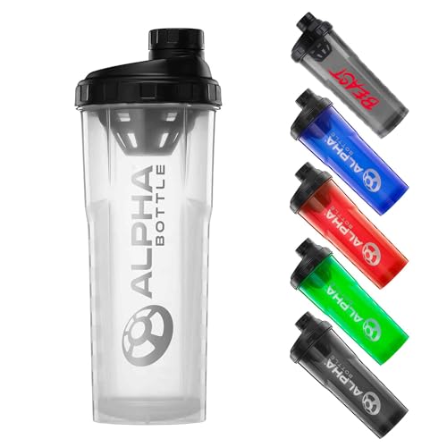 Alpha Eiwitshakerfles   1000 ml gymbeker   voor eiwitpoedershakes en sportsupplementen   Pre Workout Mixer   BPA-vrij   1L   Helder