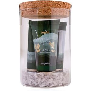 accentra WINTER SPA badset in decoratief glas met kurken deksel, inclusief douchegel, bodylotion, handcrème & nagelcrème, geur: Fresh Pine & Winter Berries, damescadeau Kerstmis accentra WINTER SPA badset in decoratief glas met kurken deksel, inclusief douchegel, bodylotion, handcrème & nagelcrème, geur: Fresh Pine & Winter Berries, damescadeau Kerstmis