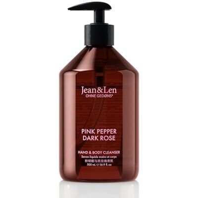 Jean & Len Hand & Body Cleanser Pink Pepper & Dark Rose, vegan, 500 ml Geurende reinigingservaring voor lichaam & handen, zinnelijk-bloemige geur, in luxe fles Jean & Len Hand & Body Cleanser Pink Pepper & Dark Rose, vegan, 500 ml Geurende reinigingservaring voor lichaam & handen, zinnelijk-bloemige geur, in luxe fles