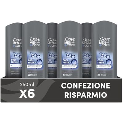 Dove , Men+Care Douchegel voor heren, 3-in-1, hydraterend, voor lichaam, gezicht en haar, met micro-vochttechnologie, hydrateert 24 uur, 6 stuks à 250 ml Dove , Men+Care Douchegel voor heren, 3-in-1, hydraterend, voor lichaam, gezicht en haar, met micro-vochttechnologie, hydrateert 24 uur, 6 stuks à 250 ml