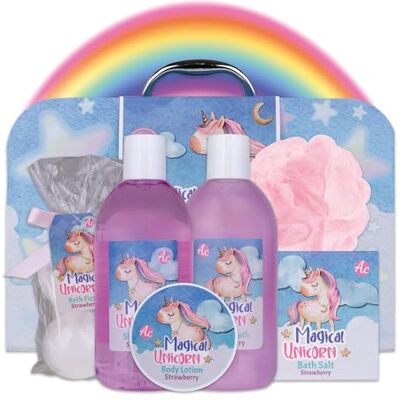 accentra Magical Unicorn bad- en doucheset voor tieners, meisjes, eenhoornontwerp, douchegel, aardbei & vanillegeur, 7-delig cadeau voor kinderen voor hun verjaardag in een papieren etui accentra Magical Unicorn bad- en doucheset voor tieners, meisjes, eenhoornontwerp, douchegel, aardbei & vanillegeur, 7-delig cadeau voor kinderen voor hun verjaardag in een papieren etui