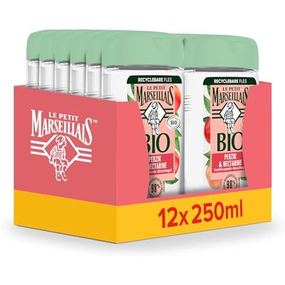 Le Petit Marseillais verfrissende douchegel met bio perzik en nectarine, gemaakt met 98% natuurlijke ingrediënten en dermatologisch getest, 12x250 ml Le Petit Marseillais verfrissende douchegel met bio perzik en nectarine, gemaakt met 98% natuurlijke ingrediënten en dermatologisch getest, 12x250 ml