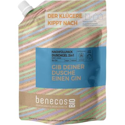 benecos BIO Navulzak, 2-in-1 bio-gin huid en haar, geef je douche een gin, veganistisch, gerecycled plastic benecos BIO Navulzak, 2-in-1 bio-gin huid en haar, geef je douche een gin, veganistisch, gerecycled plastic