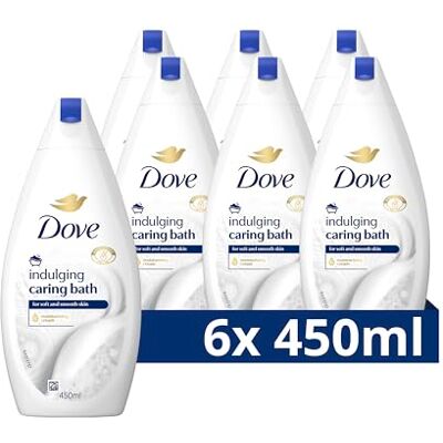 Dove Caring Bath Indulging Cream Badcrème, voor een zachte, schone en soepele huid 6 x 450 ml Voordeelverpakking Dove Caring Bath Indulging Cream Badcrème, voor een zachte, schone en soepele huid 6 x 450 ml Voordeelverpakking