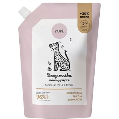 Yope Natuurlijke vloeibare zeep navulling bergamot & roze peper zachte handzeep met kiwi-extract prebiotica panthenol allantoïne veganistisch dermatologisch getest 600 ml Yope Natuurlijke vloeibare zeep navulling bergamot & roze peper zachte handzeep met kiwi-extract prebiotica panthenol allantoïne veganistisch dermatologisch getest 600 ml
