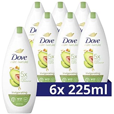 Dove Care by Nature Invigorating Verzorgende Douchegel, met avocado-olie en goudsbloemextract 6 x 225 ml Voordeelverpakking Dove Care by Nature Invigorating Verzorgende Douchegel, met avocado-olie en goudsbloemextract 6 x 225 ml Voordeelverpakking