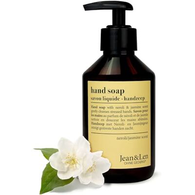 Jean & Len Handzeep neroli & jasmijn, vegan, 250 ml Reinigt handen zacht – vloeibare zeep in pompfles, schone, verzorgde handen, betoverende geur, zonder parabenen & siliconen Jean & Len Handzeep neroli & jasmijn, vegan, 250 ml Reinigt handen zacht – vloeibare zeep in pompfles, schone, verzorgde handen, betoverende geur, zonder parabenen & siliconen