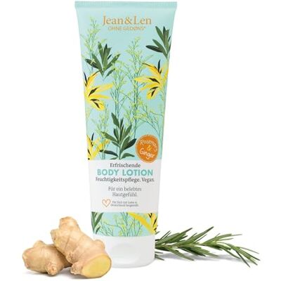 Jean & Len Verfrissende bodylotion rozemarijn & gember, vegan, 250 ml Voorziet de huid van vocht voor een verkwikt huidgevoel, kruidig-frisse geur, zonder parabenen & siliconen Jean & Len Verfrissende bodylotion rozemarijn & gember, vegan, 250 ml Voorziet de huid van vocht voor een verkwikt huidgevoel, kruidig-frisse geur, zonder parabenen & siliconen
