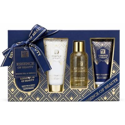 accentra badset ESSENCE OF BEAUTY White Tea & Neroli 90 g badbruisbal Cadeaupakket in blauwe doos met goudaccenten, douchegel, bodylotion, handcrème en bruisbal voor aandachtige verwenmomenten accentra badset ESSENCE OF BEAUTY White Tea & Neroli 90 g badbruisbal Cadeaupakket in blauwe doos met goudaccenten, douchegel, bodylotion, handcrème en bruisbal voor aandachtige verwenmomenten