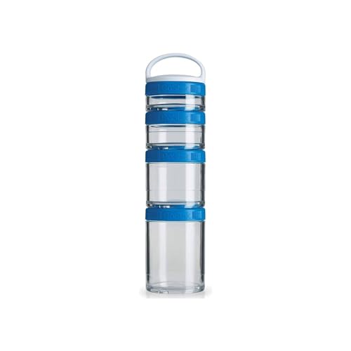 BlenderBottle GoStak container voor het bewaren van eiwitten, eiwitten, poeder, vitaminen en meer- Starter 4Pak incl. handvat (150ml, 100ml, 60ml en 40ml), cyaan