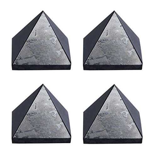 Blessfull Healing Vaste Shungite Piramide Feng Shui Spirituele Reiki Natuursteen Chakra Kristaltherapie Geloof Genezing Energie geladen Piramide Set van 4 1 Inch Zegenlijke genezing