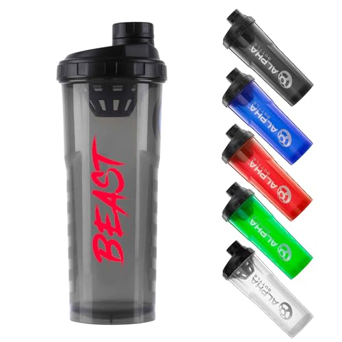Alpha Protein Shaker Bottle   1000ml Gym Cup   voor eiwitpoeder shakes & sportsupplementen   Pre Workout Mixer   BPA vrij   1L   BEAST