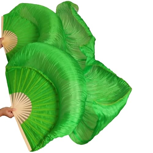 ZlyxLzq Zijden Fans, Zijden Bamboe Lange Fans 100% Zijde Unisex Chinese Zijden Sluier Dans Fans 1 Paar Buikdans Fans Zuiver Wit Kleur 180 * 90cm (Color : Green, Size : 120x90cm)