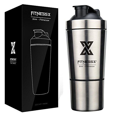 X SIM FITNESSX PLC020 Fitness RVS Protein Shaker Fles   eiwitpoeder shaker 700 ml/700 ml+200 ml