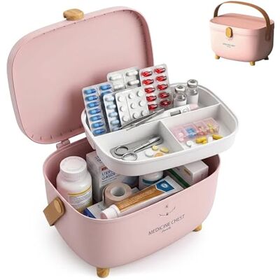 Relaxdays medicijnbox, 4 vakken, uitneembare inzet, EHBO-doos, plastic, handvat, HxBxD: 18 x 28 x 20 cm, roze Relaxdays medicijnbox, 4 vakken, uitneembare inzet, EHBO-doos, plastic, handvat, HxBxD: 18 x 28 x 20 cm, roze