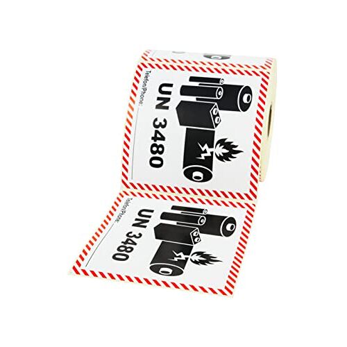 Prolac Stickers, gevaarlijke goederen sticker UN 3480 bevat lithium-ion batterijen, 500 stuks, 100 x 100 mm, zelfklevende etiketten, verzendlabels, etiketten zelfklevend, gevaarlijke goederen stickers