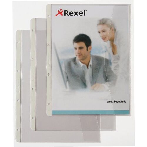 Rexel 226784 documentenhoes met klep (standaard gaten, A4, PVC-folie, licht korrelig, 0,12 mm)