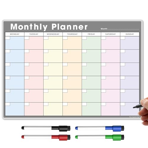 The Magnet Shop TMS A3 Maandplanner Whiteboard, magnetische koelkastkalender voor maaltijdbereiding, werk of gezinsplanning, gemaakt in het Verenigd Koninkrijk, te gebruiken voor takenlijsten, notities of