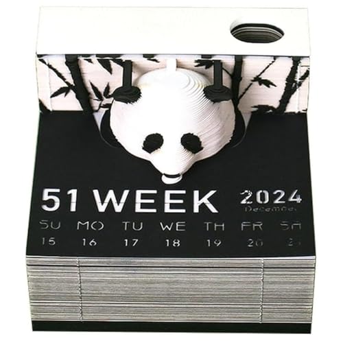 FairyHover Time Piece Kalender 2024 Bureaukalender 3D Kalender DIY Paper Art Panda Sculptuur Cadeau Carving Art Kladblok Creatieve Bureaukalender A,8 * 6CM