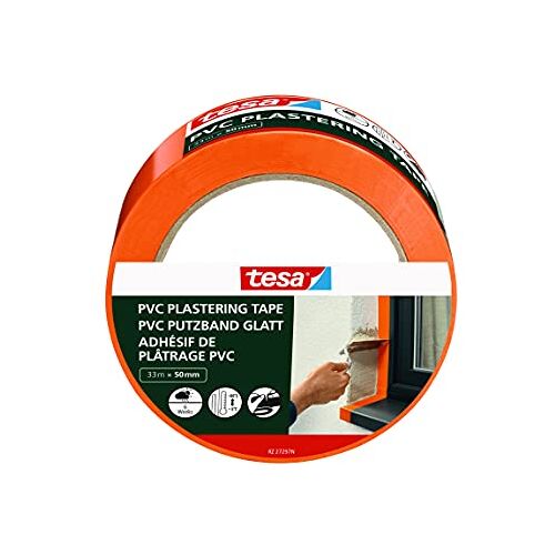 tesa Bepleisteringstape PVC pleistertape met versterkte PVC-drager bescherming bij pleisterwerk buiten temperatuurbestendig, scheurbaar met de hand 33 m x 50 mm oranje