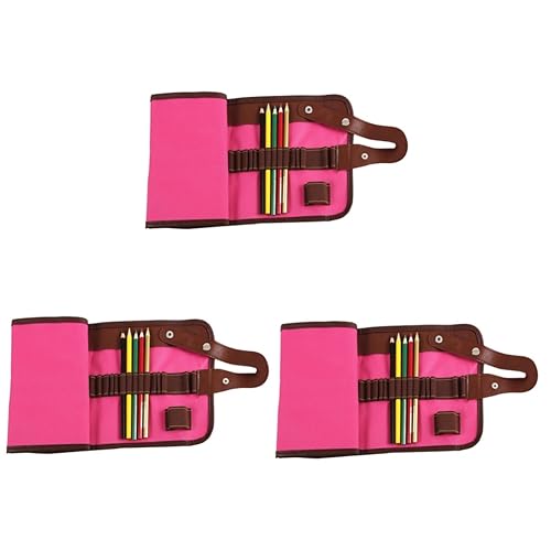 Tofficu 3 Stuks Kleurpotloden Tas Kleurpotlood Opbergtas Potloden Rollend Etui Potloden Organisator Canvas Potloodzakje Kleur Potlood Houder Kleurpotloden Houder Pen Houder Volwassen Roze