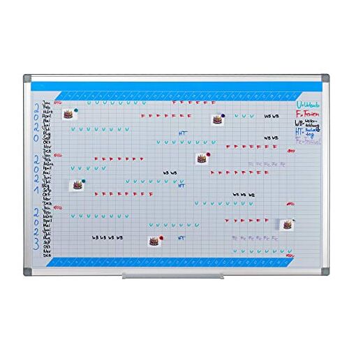 Relaxdays whiteboard planner, jaarplanner voor 3 jaren, magnetisch, pennenbakje, kantoor, thuis, planbord 60x90 cm, wit