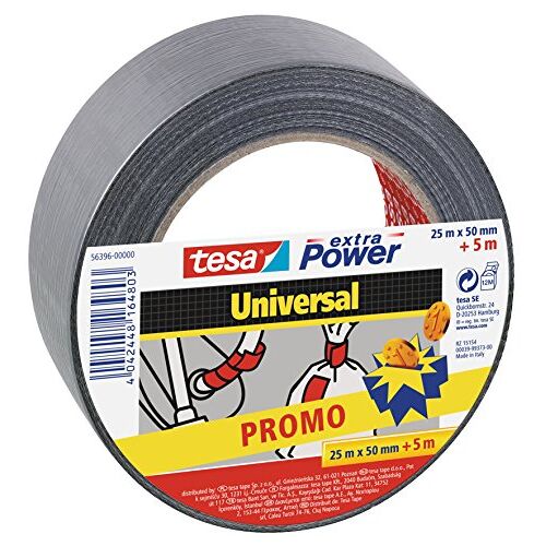 tesa extra Power Universele weefseltape, versterkt met weefsel voor reparatie, bevestigen, bundelen, versterken of afdichten, grijs, 30 m x 50 mm