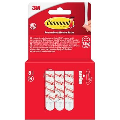 Command Verwijderbare lijm 17021-8-EU, Medium, 8 strips, wit Command Verwijderbare lijm 17021-8-EU, Medium, 8 strips, wit
