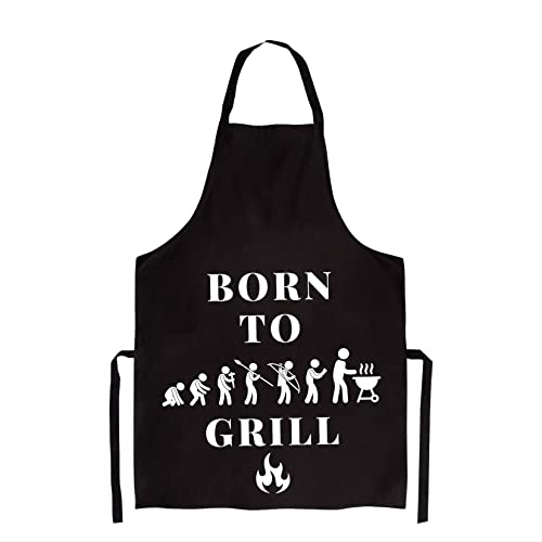 FremiBag Grillschort voor mannen met spreuk: Born to Grill katoenen schort kookschort als cadeau voor mannen om te grillen BBQ vlees zwart unisize, zwart