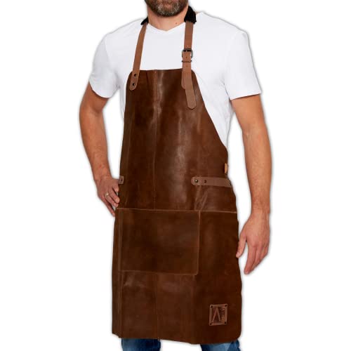 REDSALT ® leren schort 100% buffelleer 84x62cm bruin   Professioneel BBQ grillschort werkschort keuken gastronomie bar barista   Kookschort keukenschort schort cadeau mannen