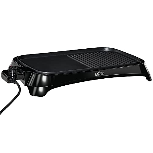 HOMCOM elektrische grill tafelgrill elektrisch met regelbare thermostaat non-stick gecoate grillplaat 1600 W BBQ tafelgrill Teppanyaki met lekbak 53,5 x 31 x 8 cm