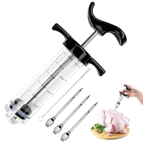 Avesteir 3 naalden, 1 reinigingsborstel, 30 ml, vleespuit voor vlees, marinadespuit voor BBQ, pekelspuit van kunststof, injectiespuit, marineerspuit, vleespuit, meatinjector