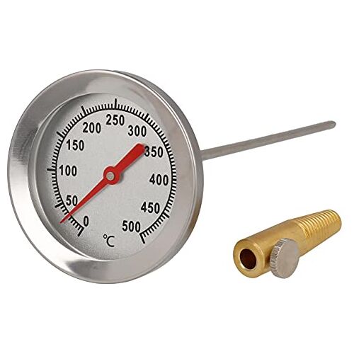 Lantelme Inbouwthermometer 500 graden Ø 6,5 cm voor houtoven, pizzaoven, grill, rookoven, barbecue van roestvrij staal, sonde 30 cm met ingebouwde kegel