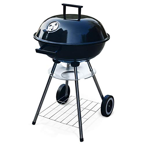 Resch Houtskoolgrill Ø 46cm, 4 personen grill houtskool, mobiele kogelgrill met deksel voor onderweg / tuin / balkon, incl. 6 grill brandpasta