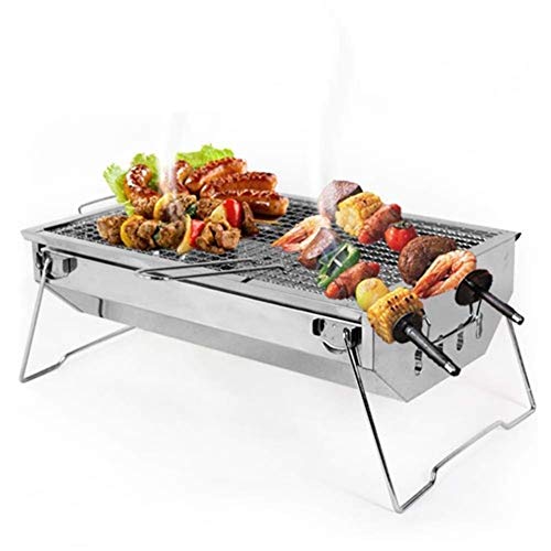 HCSUHUEW Gevouwen Draagbare Houtskool Grill Outdoor Barbecue Houtskool Rvs Kebab Grill Opvouwbare Grill Draagbare Grill Perfect voor Camping