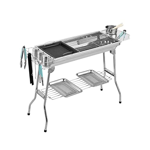 MINJUK Houtskool BBQ-grill Draagbare roestvrijstalen barbecuegrill Campinggrill voor camping, terras, achtertuin, tuin en overal buiten koken