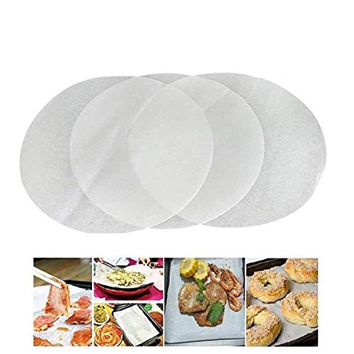 JOMAE-Shop Rond bakpapier 10 inch, 100 stuks 25,5 cm anti-aanbaklaag vetvrij bakpapier bakpapier, bamboe stoomboot voering, wax-papier rundvlees hamburger schijven, voor hamburger, paty, koken, grill (25,5 cm