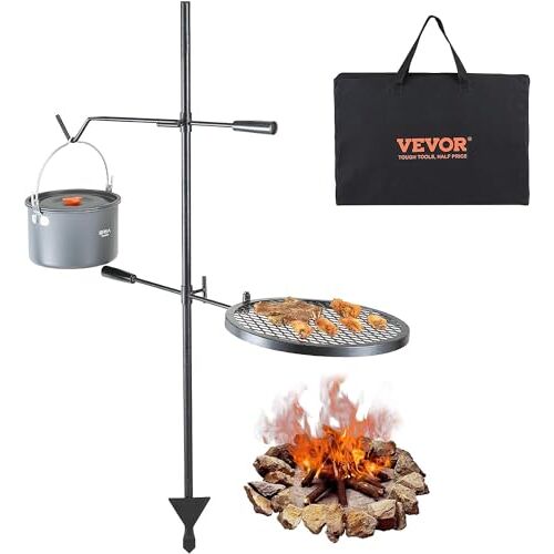 VEVOR Campinggrill, rond, 360 x 360 mm, verstelbare draaibare kampvuurgrill met haakhouder, roestvrij stalen houtskoolgrill voor outdoor camping