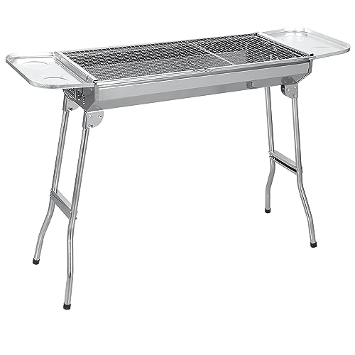 SunJas Roestvrijstalen houtskoolbarbecue, inklapbaar, outdoor, BBQ, draagbare campingbarbecue, staande grill, grillwagen, kolengrillm 74 x 33,5 x 71,5 cm.