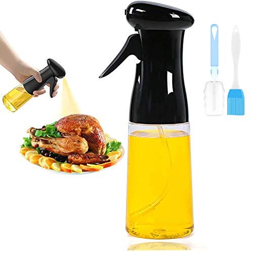 CBGGQ Olijfolie sproeier, olie spray voor koken, BBQ koken spuitfles, 7 oz/210 ml olie spuitfles, voor keuken, koken, barbecue, bakken, grillen, braden, salade, met borstel (zwart)